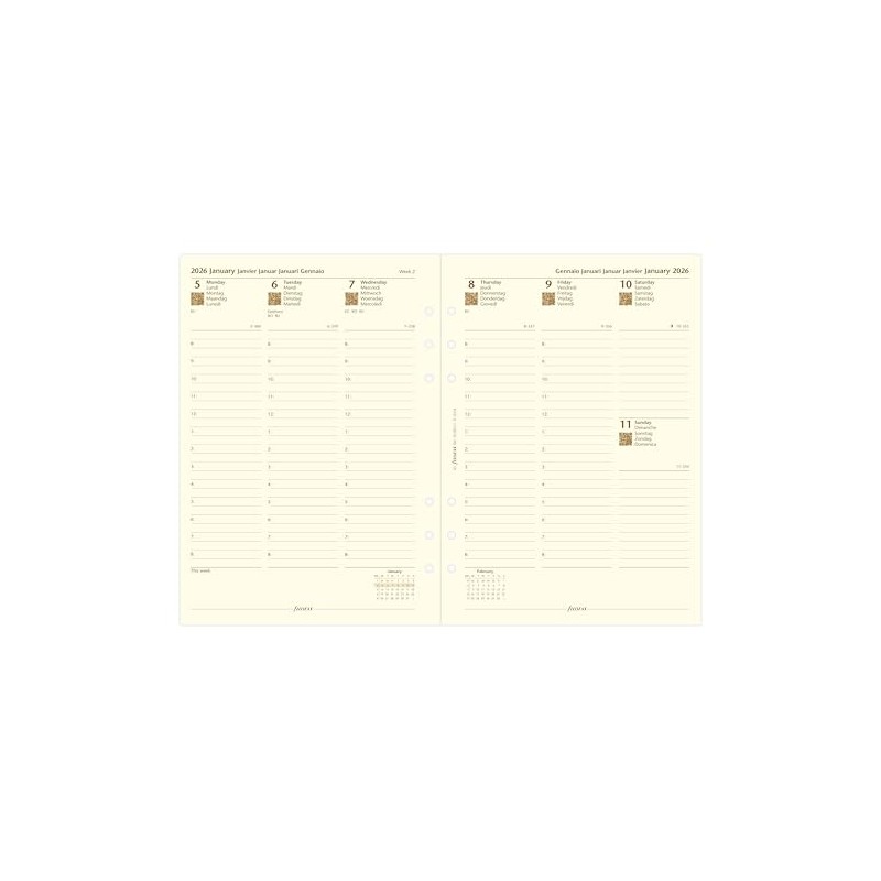 Filofax A5 week on two pages column format 5 language