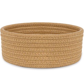 ABenkle Small Woven Basket, Empty Tiny Shallow Storage Basket, Mini Cotton Rope Baskets, Round Decorative Hamper, Basket Storage Bins for Toys, Spa, Socks, Nursery, Living Room- Brown