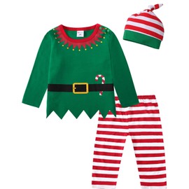 COSLAND Toddler Elf Costume Baby Boys Christmas Outfit, Green, 4T