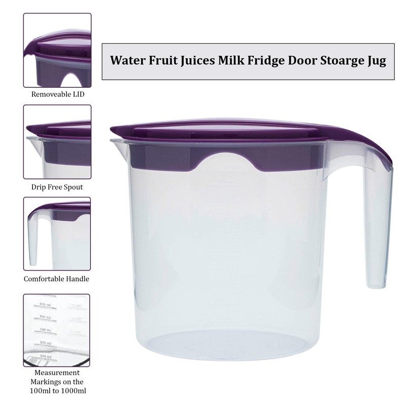 1 Liter Plastic Water Fruit Juices Jug Milk with Lid