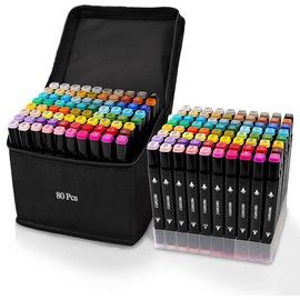 VBESTARTLY 80 Colors Alcohol Markers with Base, Permanent Dual Tip Art Markers for Adults Anime Coloring Sketch Illustrations Pefect for Gift- Refillable