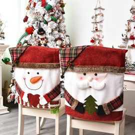 IUIBMI 6 PCS Christmas Chair Covers, Christmas Dinner Table Chair Slipcovers 3D Santa Claus & Snowman Christmas Chair Back Cover for Xmas Home Kitchen Holiday Festival Party Decor