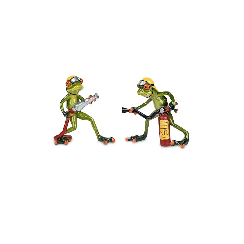 Set of 2 Decorative Figures – FROG Frogs FIRE BRIGADE