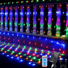 Hulaiyaa Waterproof Lights Chain Net Solar 96 LEDs, 1.5 x 1.5 m Remote Control Net Fairy Lights with Timer, 8 Modes Light Net Outdoor for Christmas Bushes Garden, Fairy Lights Outdoor Net Tree