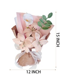 beausougon Completed Handmade Knitted Bouquet, Pink Crochet Flowers Bouquet Knitted Fake Carnation Mix Crochet Bouquet for Valentines Mother Birthday Wedding Teacher’Day and Home Decor (B)