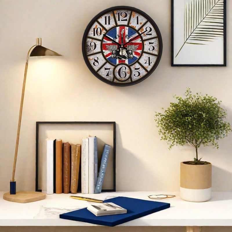 NUOVO Wall Clock Black Frame with Glass Cover Silent Ticking