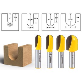 Yonico Round Nose Core Box Router Bit Set 4 Bit 1/2-Inch Shank 14461