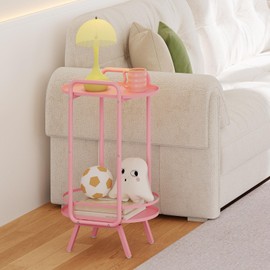 HOOBRO Pink Side Table, Small Cute Nightstand, 2 Tier Oval End Table with Tray Storage, for Living Room, Girls Bedroom, Dorm PK184BZ01