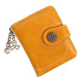 Small Women's Purse, Genuine Leather, PU Leather Purse, Mini Short Women's Purse with Many Compartments and Coin Compartment, Zip Purse, yellow, Retro