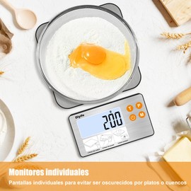 Diyife Báscula Digital de Alimentos, Pantalla LCD Dividida, 15 KG Báscula de Cocina Precisa, 7 Unidades con Función de Tara, Bascula Digital Cocina, Báscula Gramera