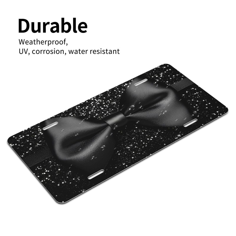 Shiny Black Bow License Plate Decorative Metal Car Plate 12×6
