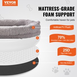 VEVOR Human Dog Bed, 72"x48"x10" Giant Human Dog Bed for Adult, Human Size Dog Bed with Washable PV Velvet Cover, Egg Orthopedic Foam, Storage Pocket, Large Dog Bean Bed for You and Pet, Light Grey