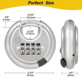 HOX Combination Lock, 4 Digit Disc Padlock with 3/8 Inch Hardened Steel Shackle, 2-3/4 Inch Wide Body, Keyless Heavy Duty Combo Lock for Hasp Latch, Sheds, Fences, Storage Locker (4 Pack)