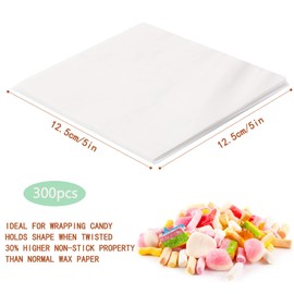 300 Pcs Candy Wrappers for Caramels Non Stick Wax Paper Sheets for Food, 5x5 Inch Parchment Paper Squares Caramel Wrappers Precut Candy Wrapper Paper for Chocolate Bar, Patty, Caramel, Nougat, Cheese