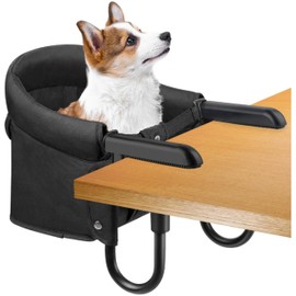 Dog High Chair for Table, Cat Desk Perch, Seatmate Chairs for Dogs, Cat Office Perch Attachment, Pet Feeding Booster Seat, Seat for Pet to Sit Next to You (Black)