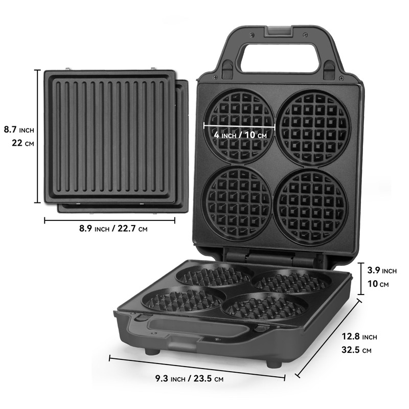 SugarWhisk 2 in 1 Mini Waffle Maker with Removable Plates,