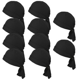 10 Pcs Black Chef Cap Unisex Chefs Hat Men Adjustable Cooking Hat with Ties,Black Skull Cap Sushi Chef Hat for Kitchen Cooking Service