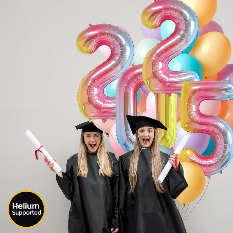 Smlpuame 40 Inch 2025 Balloons Gradient Rainbow, Huge Foil Number