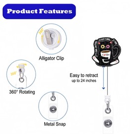 Black Coffee Cat Badge Reel - Funny It's Fine I'm Fine Everything is Fine Badge Clip Retractable with ID Clip for Nurse Nursing Name Tag Card Cute Glitter Badge Holder for Doctor Teacher Student MA
