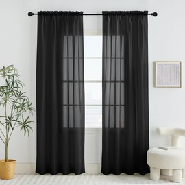 PONY DANCE Black Voile Curtains 60x84-Inches with Slot Top - Window Net Curtains Semi Transparent Privacy Screen Sheer Woven Sheer Panels for Bedroom/Living Room/Patio Door, 2 Panels