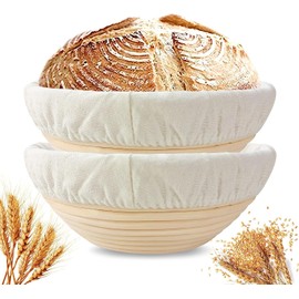 2 Pcs Bread Proofing Baskets, 23cm Round Sourdough Proofing Basket with Linen Cloth Liner for Artisan Bread Making for Professional and Home Bakers