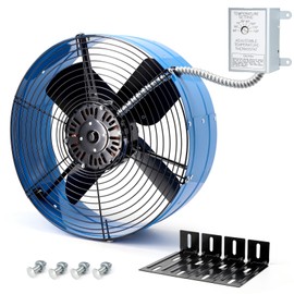Attic Vent Fan with Adjustable Thermostat, 15" Gable Mount Ventilation Exhaust Fan 1600 CFM, 1050 RPM, 2400 SQ. FT. Attic Ventilator Blue for Gable, Shed, Home,Garages