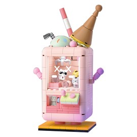 Doll Machine Mini Building Blocks Bricks Set Mini Claw Catch Machines Dolls Brick Model Toy DIY Children Educational Toys Pink
