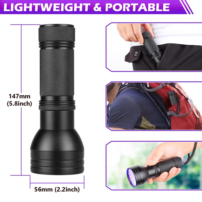 FOLKSMATE 2-Pack UV Flashlight Black Light, 51 LED 395nm Ultraviolet