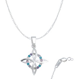 JOYARIS - Dije Nudo de Bruja Plano con Zirconias y Cadena en Plata .925 – Amuleto de Protección para Mujer (Pastel)