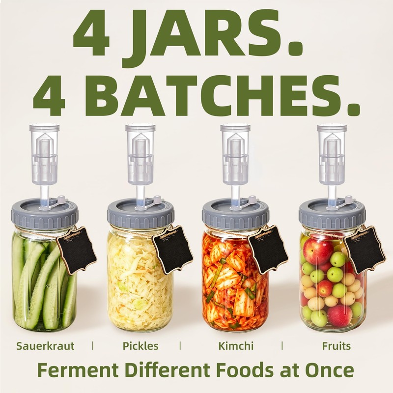 Fermentation Jar, 4-Pack 32 oz Mason Jars with Airlocks