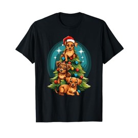 Xmas Chiweenie Dog Pile Up Christmas Tree T-Shirt