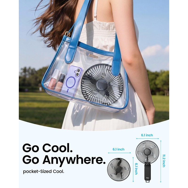 6 Inch Handheld Fan Rechargeable, Portable Hand Fan with 6000mAh