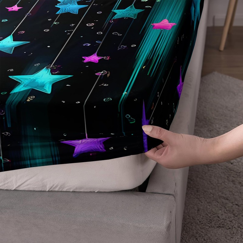 UEVBF Colorful Stars Fitted Sheet Set Queen Size,Glitter Starry Printed