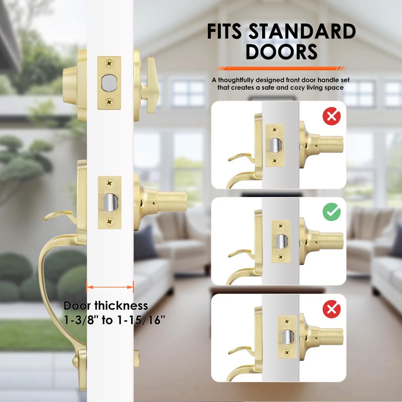 Haidms Gold Front Door Lock Set - Heavy Duty Double