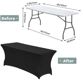 Newthinking 6ft Spandex Fitted Tablecover, Washable Rectangular Stretch Trestle Table Cloth for Banquet, Wedding Party Holiday Event (Black, 6ft)