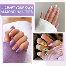 Gellen Gel Tips Nail Extension Kit, Gel Nail Kit with 240Pcs Almond Tips, 3 in 1 UV Glue for Nail Tips, Prep Dehydrator and Primer, U V LED Cure Lamp, Decorations for DIY Manicure Set