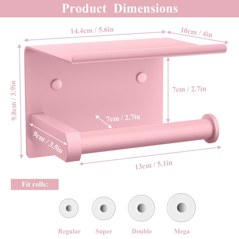 Tindbea Toilet Paper Holder with Phone Shelf, Adhesive or Screw