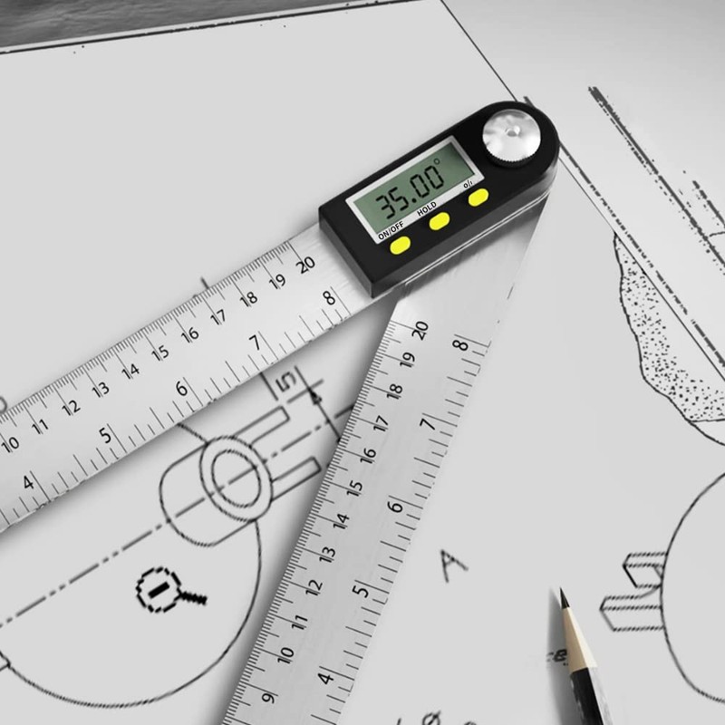 VOANZO 8 inch/200mm Stainless Steel Ruler Protractor Angle Measurement Tool