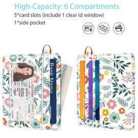 Simikol Slim Minimalist Front Pocket RFID Blocking Credit Card Holder Small Wallet Cute Card Cases for Women, Green Leaves, Minimalist