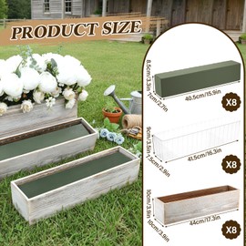 Sintuff 8 Set Rectangle Wooden Planters, 17 x 4 Inch Wood Boxes with Removable Plastic Liner & Floral Foam Blocks, Rustic Wood Planter for DIY Centerpieces Home Wedding Garden Bookshelf Decor