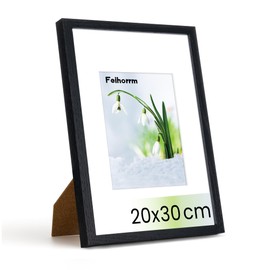 Feihorrm Picture Frame, 20 x 30 cm Oak Photo Frame, for 20 x 30 cm Photos without Mount or 12 x 17 cm Photos with Mount, Solid Wood Photo Frame (Black, 20 x 30 cm / 1x)