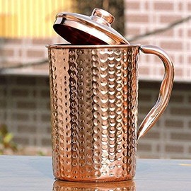 Pure Copper (99.74%) Hammered Water Jug | Copper Pitcher for Ayurveda Health Benefits (50.7 US Fluid Ounce)