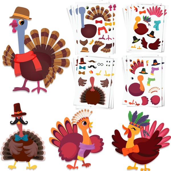 Hapinest Thanksgiving Sticker Crafts for Kids Classroom Party (36 Sticker Sheets) 4 Different Make a Turkey Designs