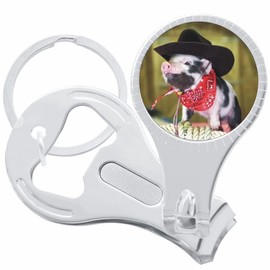 Cowboy Pig Nail Clippers Plus Bottle Opener Keychain
