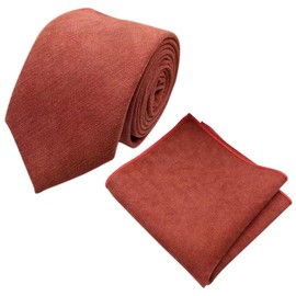 DB Dickie Bow Men's Luxury Cotton Blend Skinny Neck Tie & Pocket Square Set (Rust Burnt Orange) - suitable for formalwear, office, weddings, parties, grooms & groomsmen outfits
