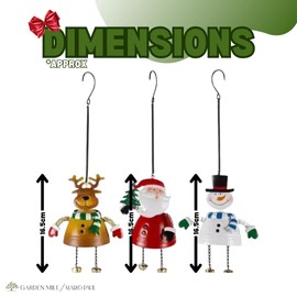 Marco Paul 3pc Christmas Ornaments Santa Snowman Reindeer Metal Hanging Xmas Decorations Bouncing Jinglers Christmas Home Decorations Bouncing Christmas Figures Decorations Festive Xmas Decorations