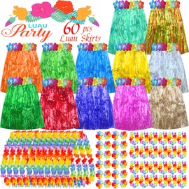 ONKULL Hawaiian Luau Hula Skirts Decorations, Grass Skirts, Hawaiian Grass Skirts Bracelet & Necklace for Tropical Beach Party Holiday Birthdays Party Favor Party Decorations Favors Supplies