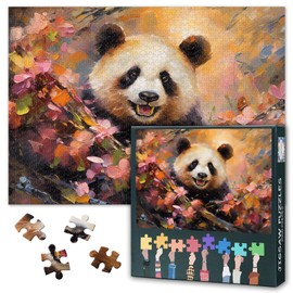 1000 Pieces Jigsaw Puzzles -Cute Panda Bear in Flower Blossom Atmosphere Pictures, 50x70cm Challenging Puzzles for Adults,Spiritual Gift Puzzle Home Decor & Family Board Games