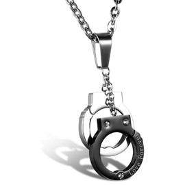 OIDEA Mens Womens Stainless Steel Love Forever Handcuff Pendant Necklace,Shiny Rhinestone Embed,Valentines Day Gift