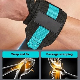 Luvils® Fitness Gym Wrist Wraps - Adjustable Wrist Bands for Weightlifting, Crossfit, Bodybuilding - Wrist Support Men Women (Black and Turquoise)